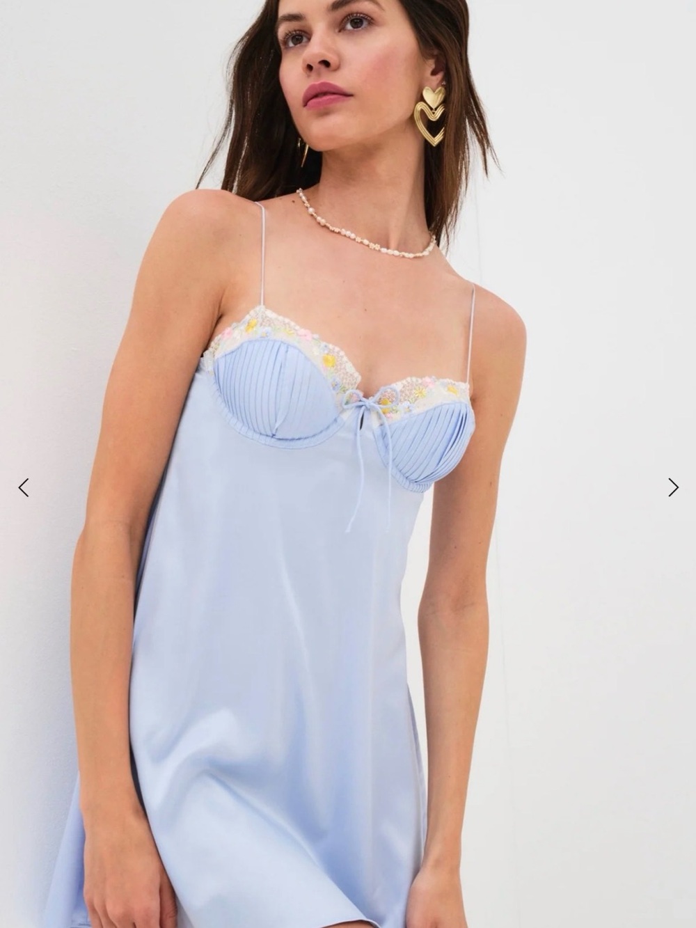 Delicate Light Blue Satin Chemise with Lace Trim